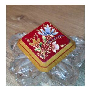 Vintage One Of A Kind Handmade Wooden Brooch Pin Handpainted Flower Art